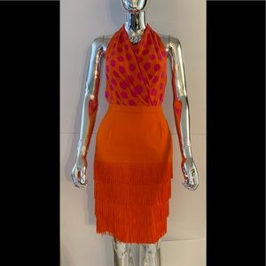 Vintage Escada Orange Wool Skirt with Fringe Detailing